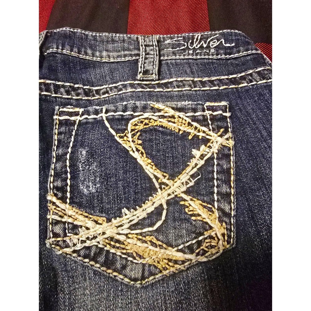 Silver Jeans Womens Blue Medium Wash Bootcut Denim Jeans, 5-Pocket Embroidered